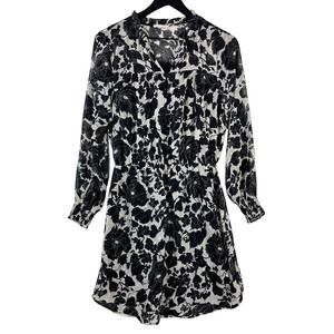 Lovestitch (S) Floral Blouson Mini Dress Chiffon Polyester Black Cream